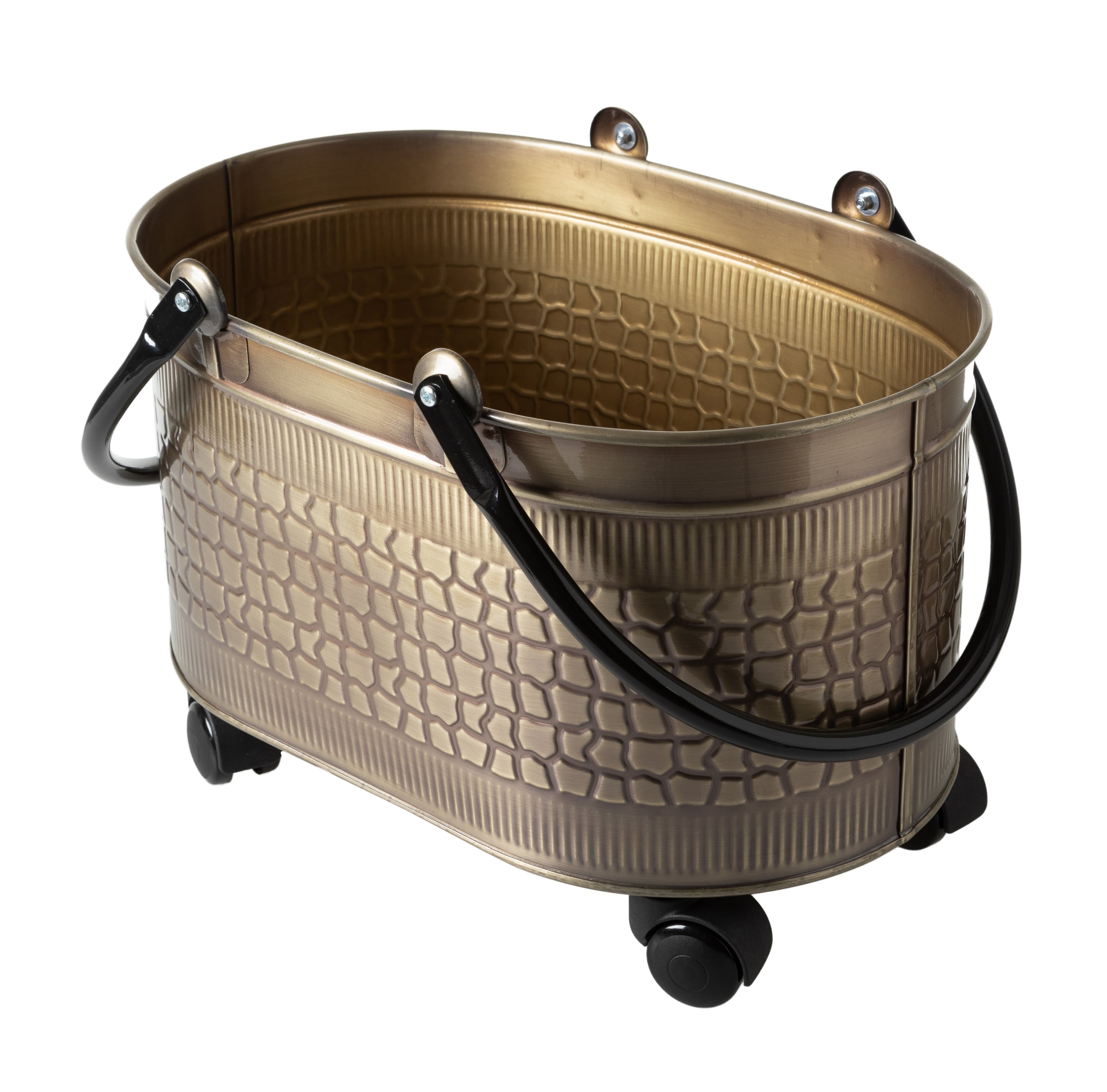 VINTAGE TEKERLEKLİ GOLD ODUN KOVASI 48 CM