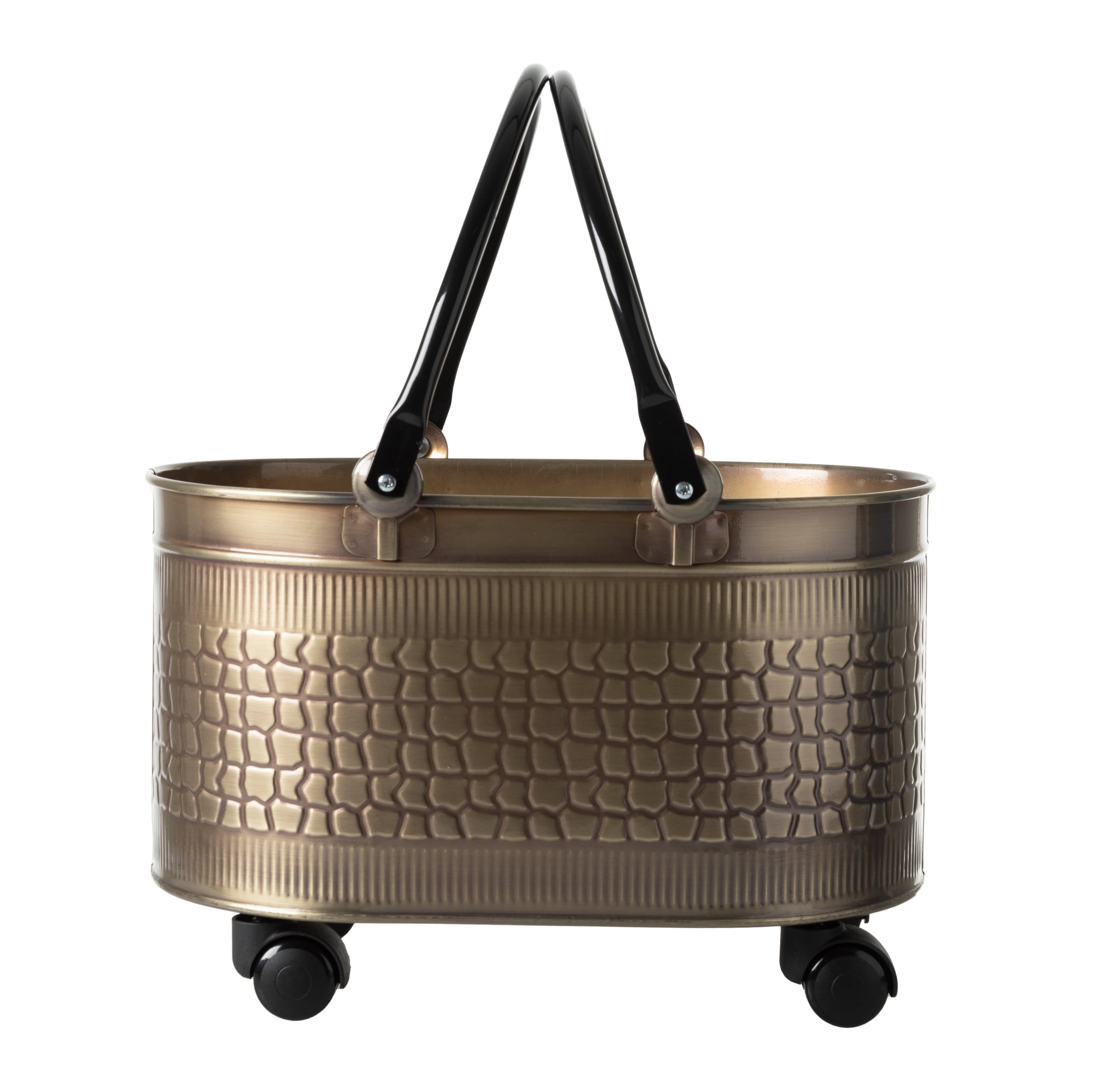 VINTAGE TEKERLEKLİ GOLD ODUN KOVASI 48 CM