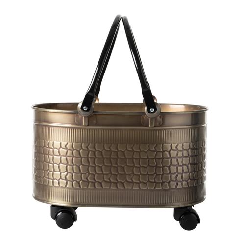  VINTAGE TEKERLEKLİ GOLD ODUN KOVASI 48 CM