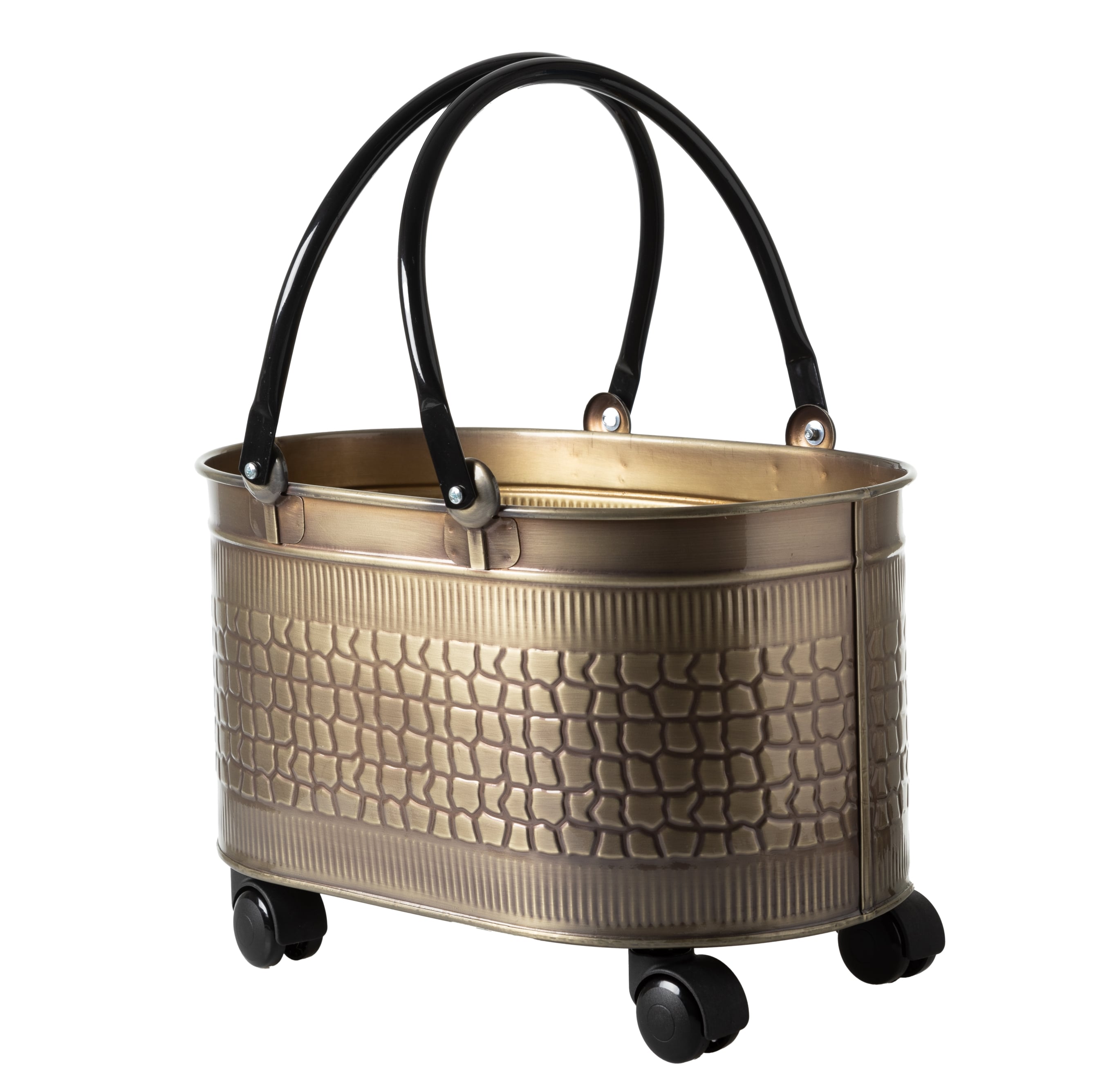 VINTAGE TEKERLEKLİ GOLD ODUN KOVASI 48 CM