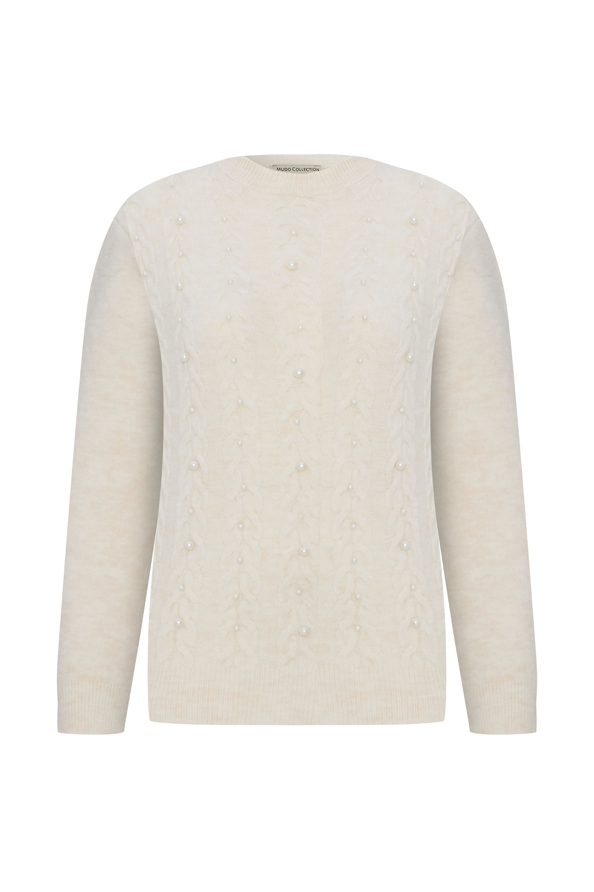 ÖRGÜLÜ İNCİ İŞLEMELİ KAZAK