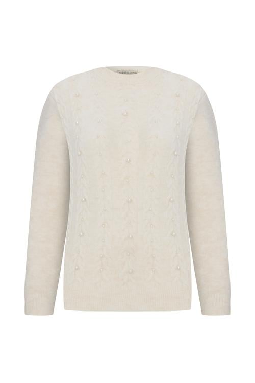 ÖRGÜLÜ İNCİ İŞLEMELİ KAZAK