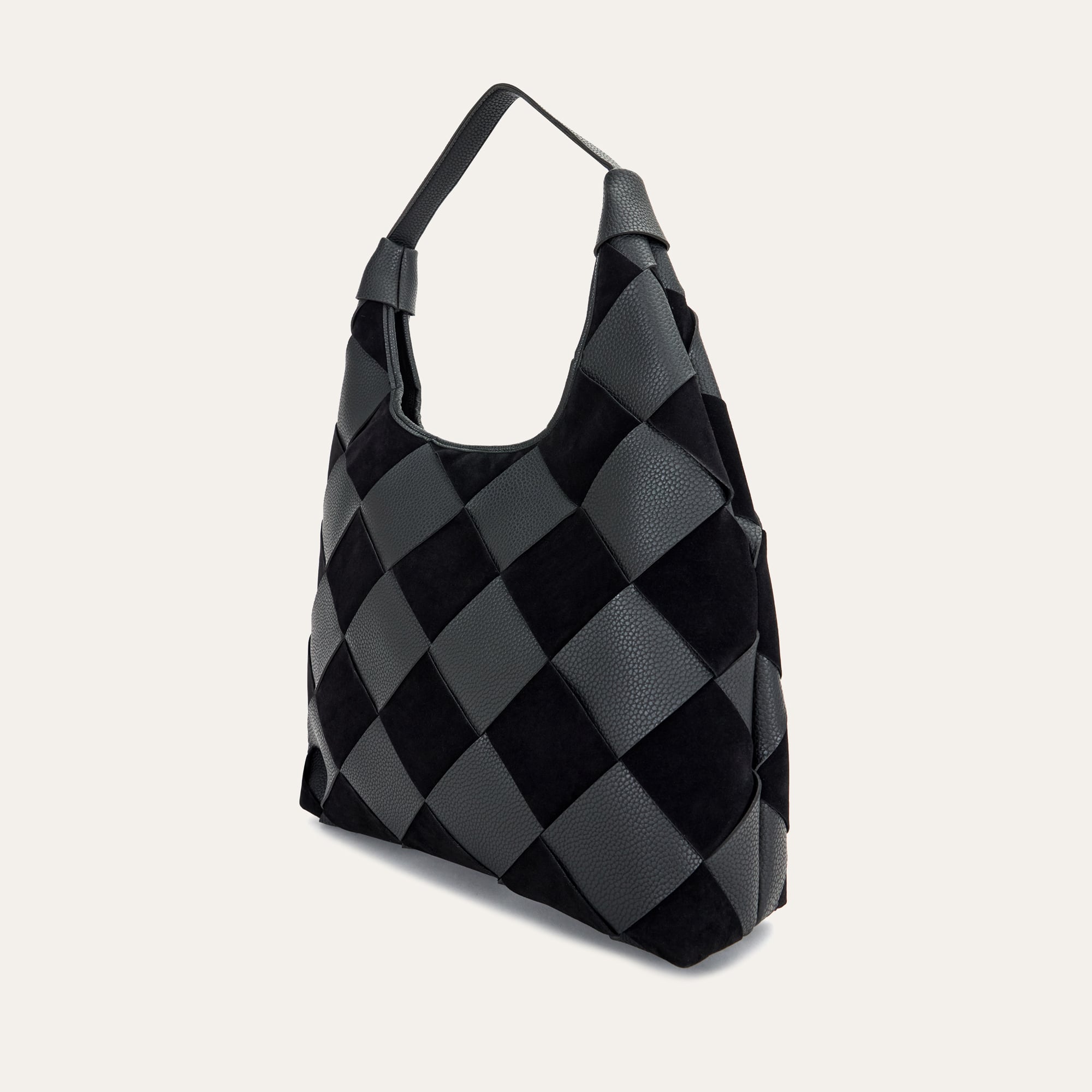 BLOKLU DERİ GÖRÜNÜMLÜ EL ÇANTASI