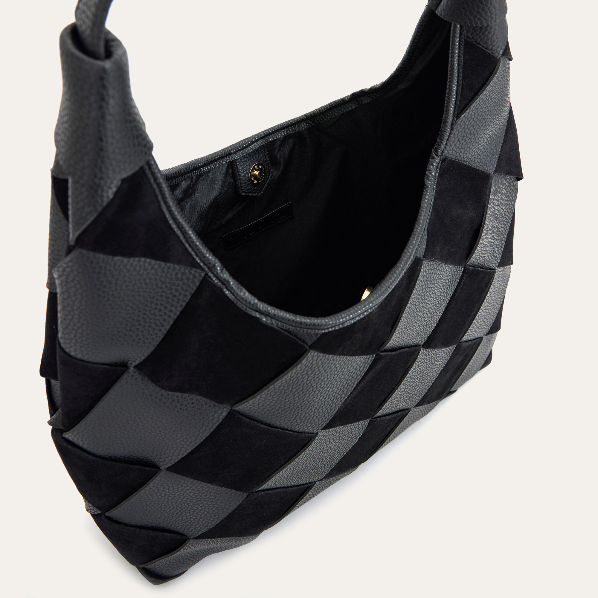 BLOKLU DERİ GÖRÜNÜMLÜ EL ÇANTASI