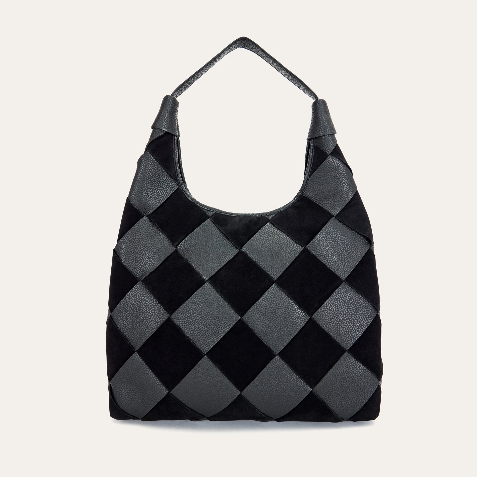 BLOKLU DERİ GÖRÜNÜMLÜ EL ÇANTASI