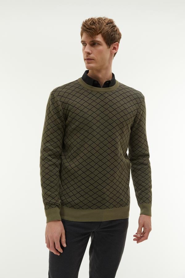 BİSİKLET YAKA JAKARLI UZUN KOLLU KAZAK