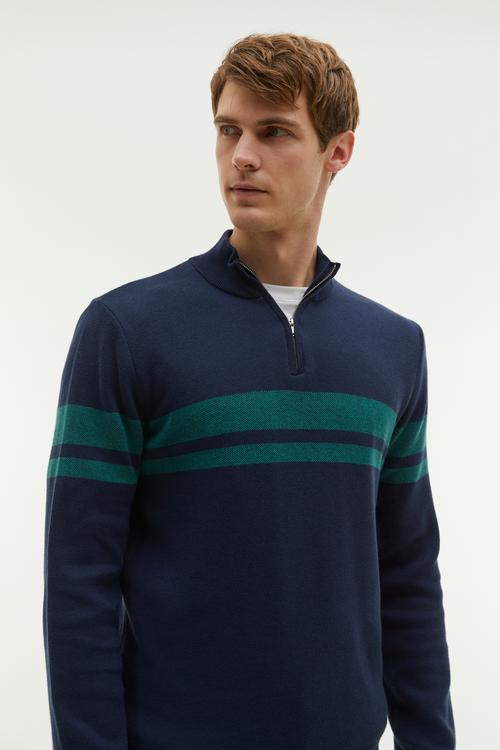  BALIKÇI YAKA RENK BLOKLU KAZAK