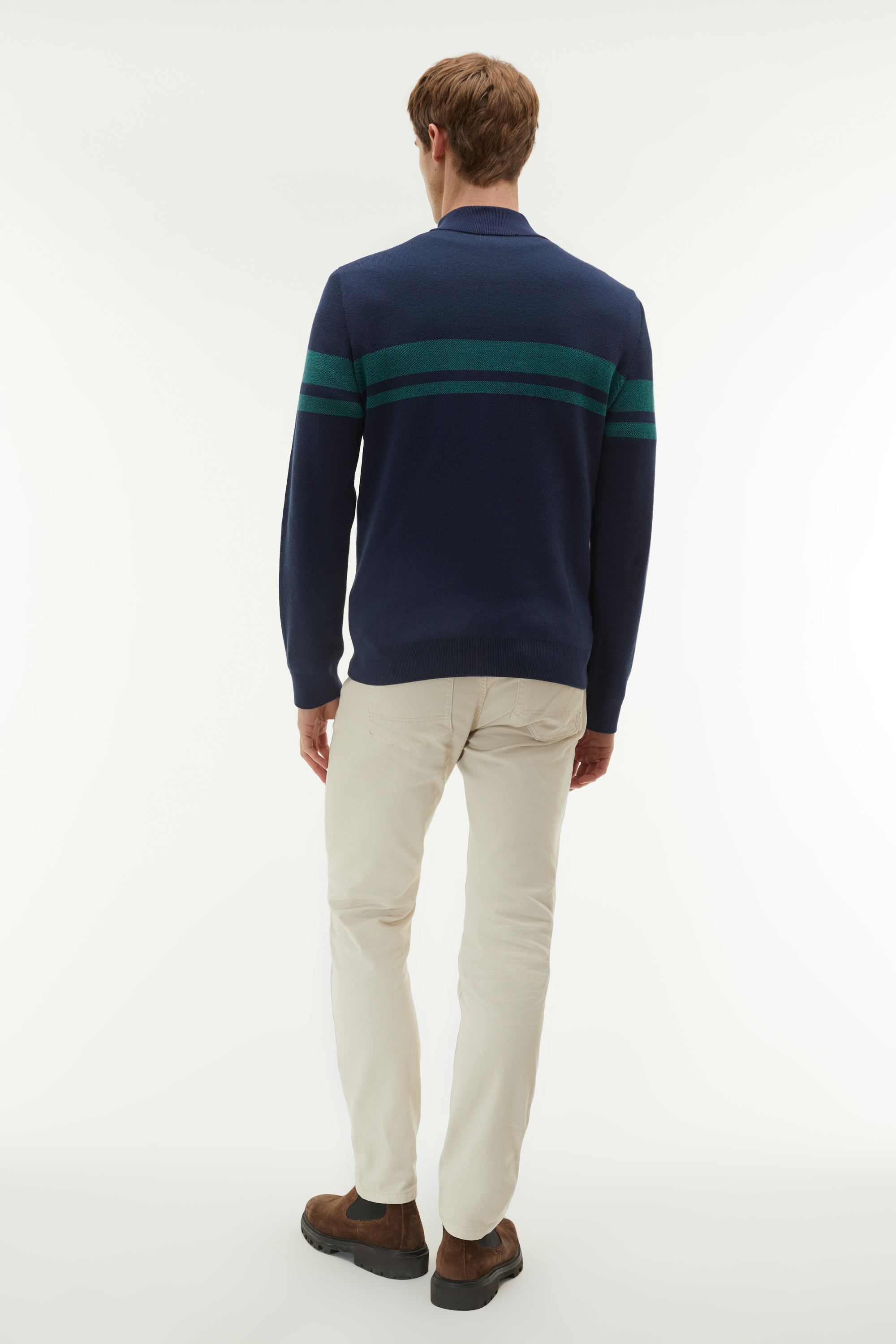 BALIKÇI YAKA RENK BLOKLU KAZAK