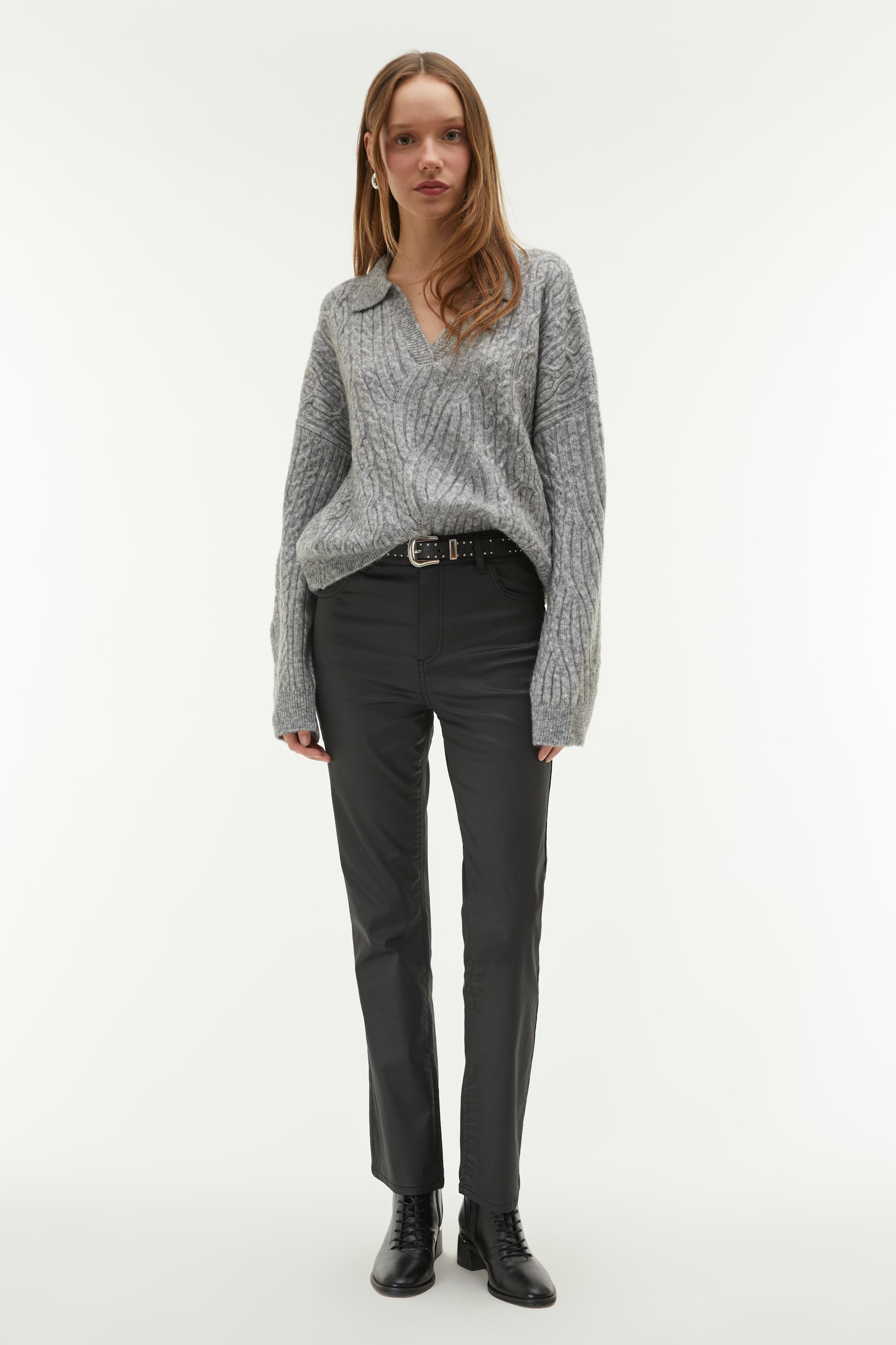 SAÇ ÖRGÜLÜ POLO YAKA KAZAK