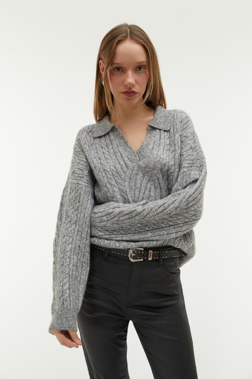  SAÇ ÖRGÜLÜ POLO YAKA KAZAK