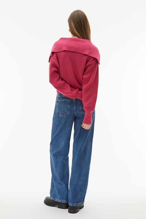 DİK YAKA FERMUARLI TRİKO KAZAK