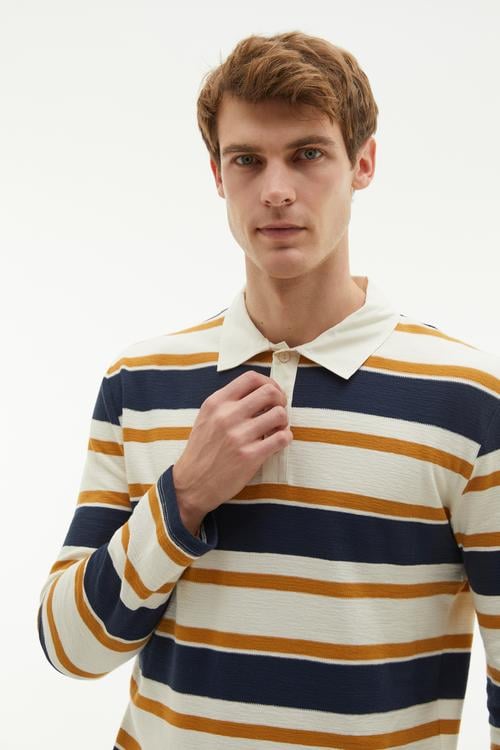 ÇİZGİLİ POLO YAKA TRİKO KAZAK