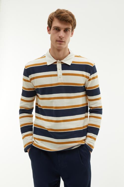 ÇİZGİLİ POLO YAKA TRİKO KAZAK