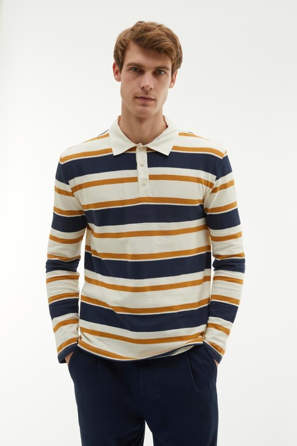 ÇİZGİLİ POLO YAKA TRİKO KAZAK