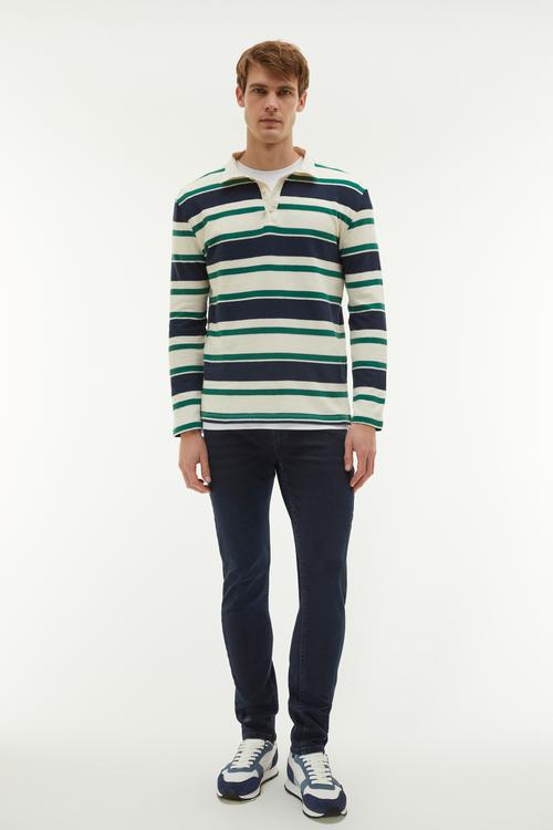 ÇİZGİLİ POLO YAKA TRİKO KAZAK