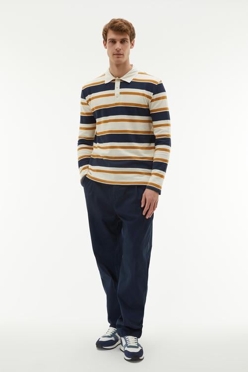 ÇİZGİLİ POLO YAKA TRİKO KAZAK