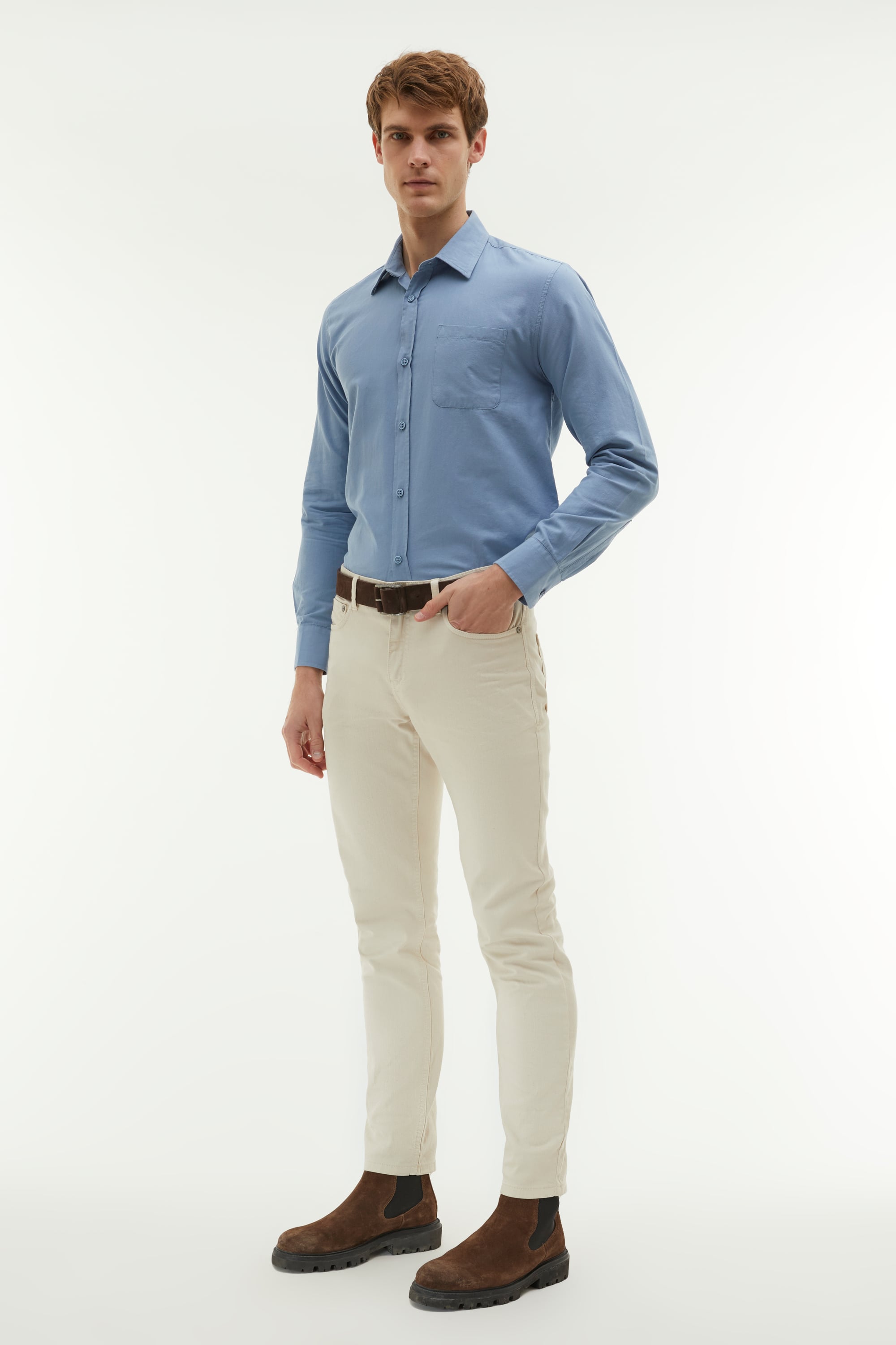 REGULAR FIT TEK CEPLİ UZUN KOLLU GÖMLEK