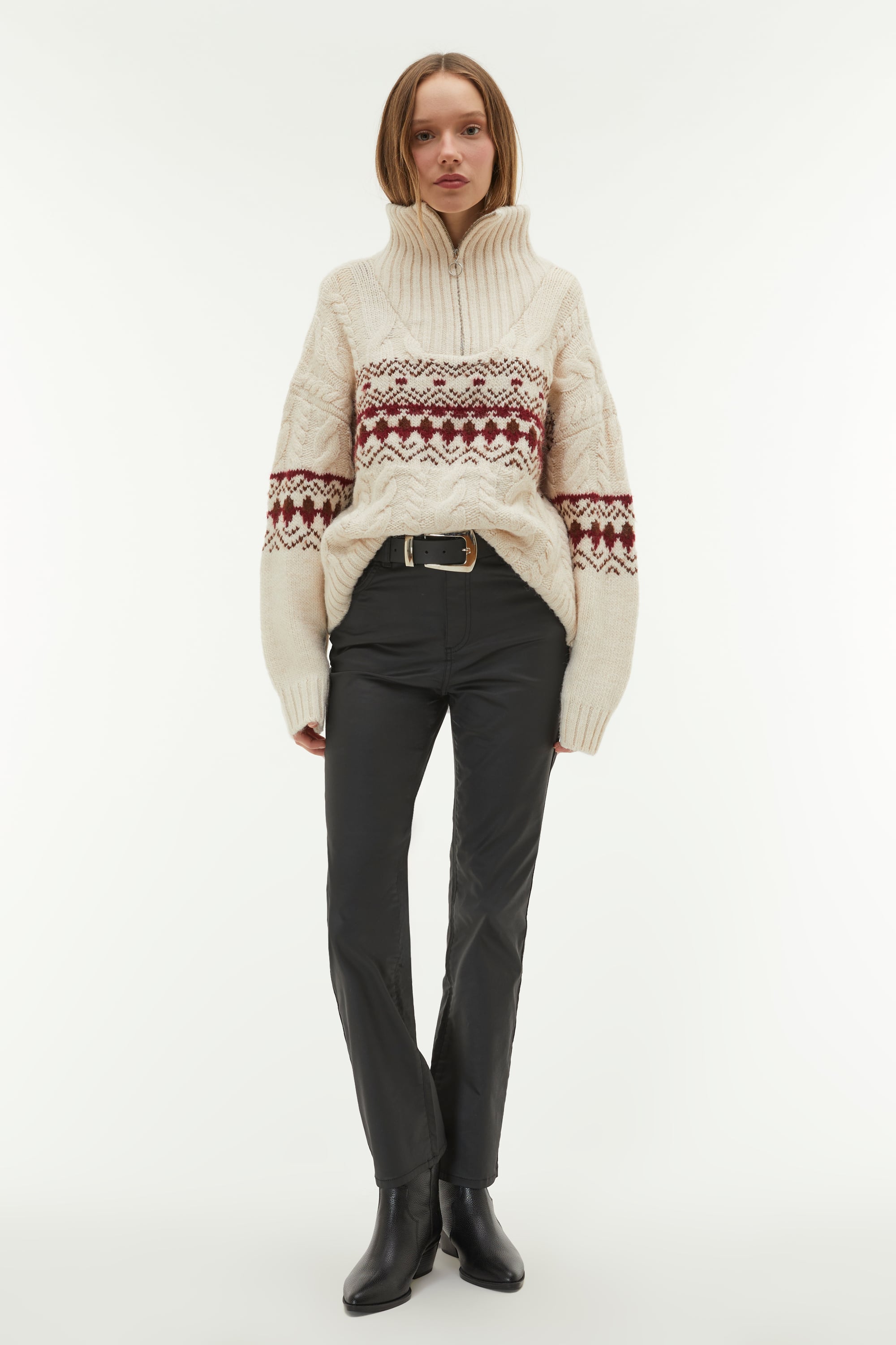 JAKARLI FERMUARLI DİK YAKA SWEATSHIRT