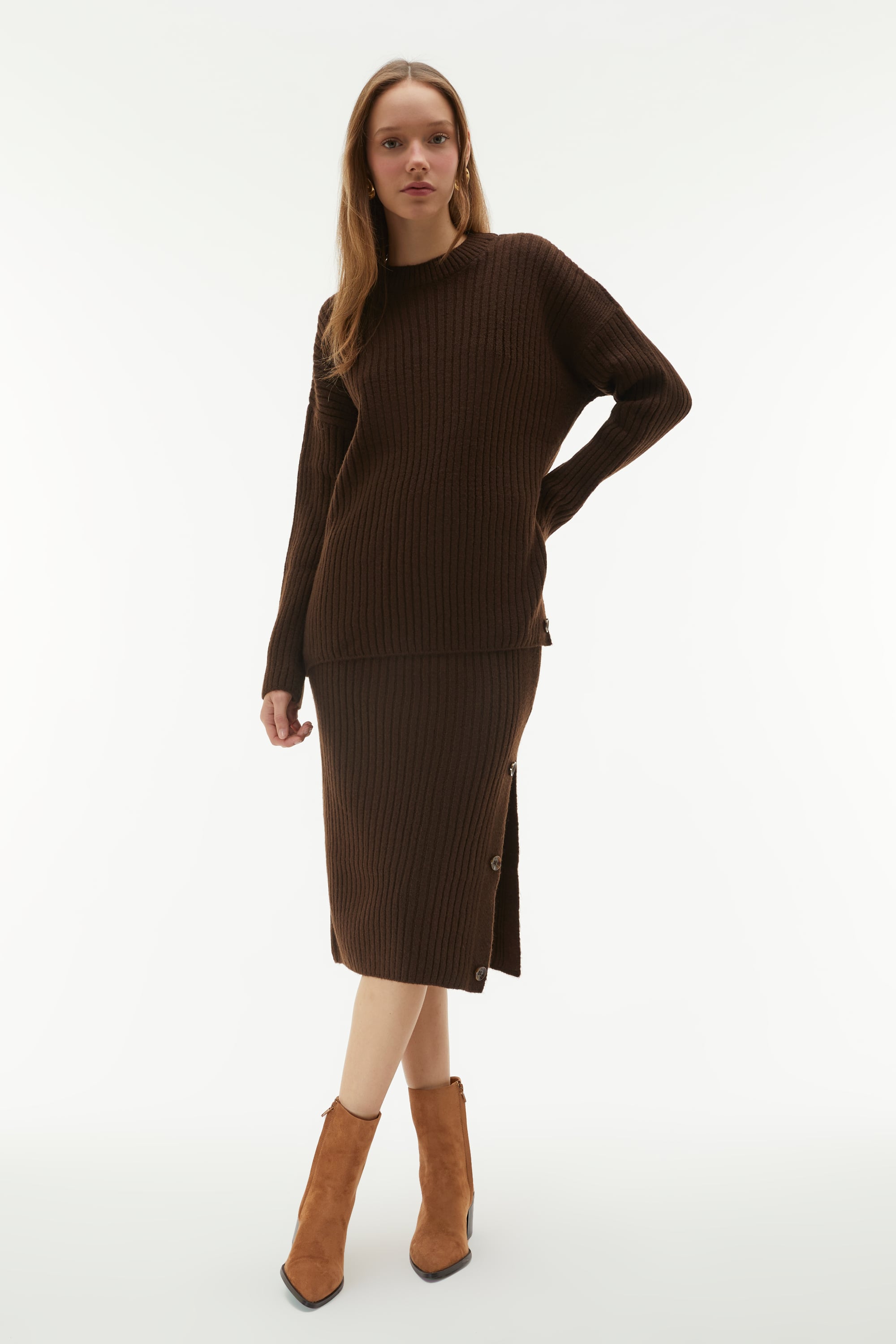 YIRTMAÇLI TRİKO MİDİ ETEK