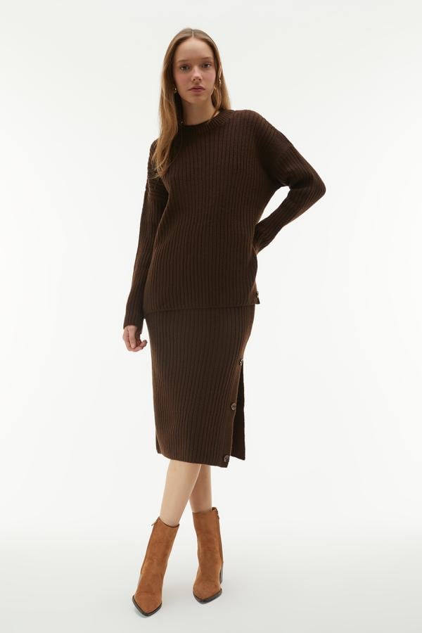 YIRTMAÇLI TRİKO MİDİ ETEK