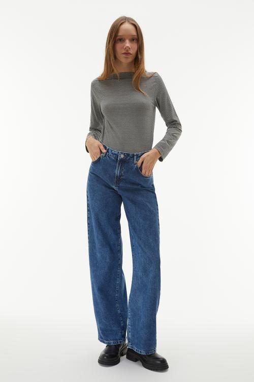  ÇİZGİLİ KAYIK YAKA UZUN KOLLU T-SHIRT