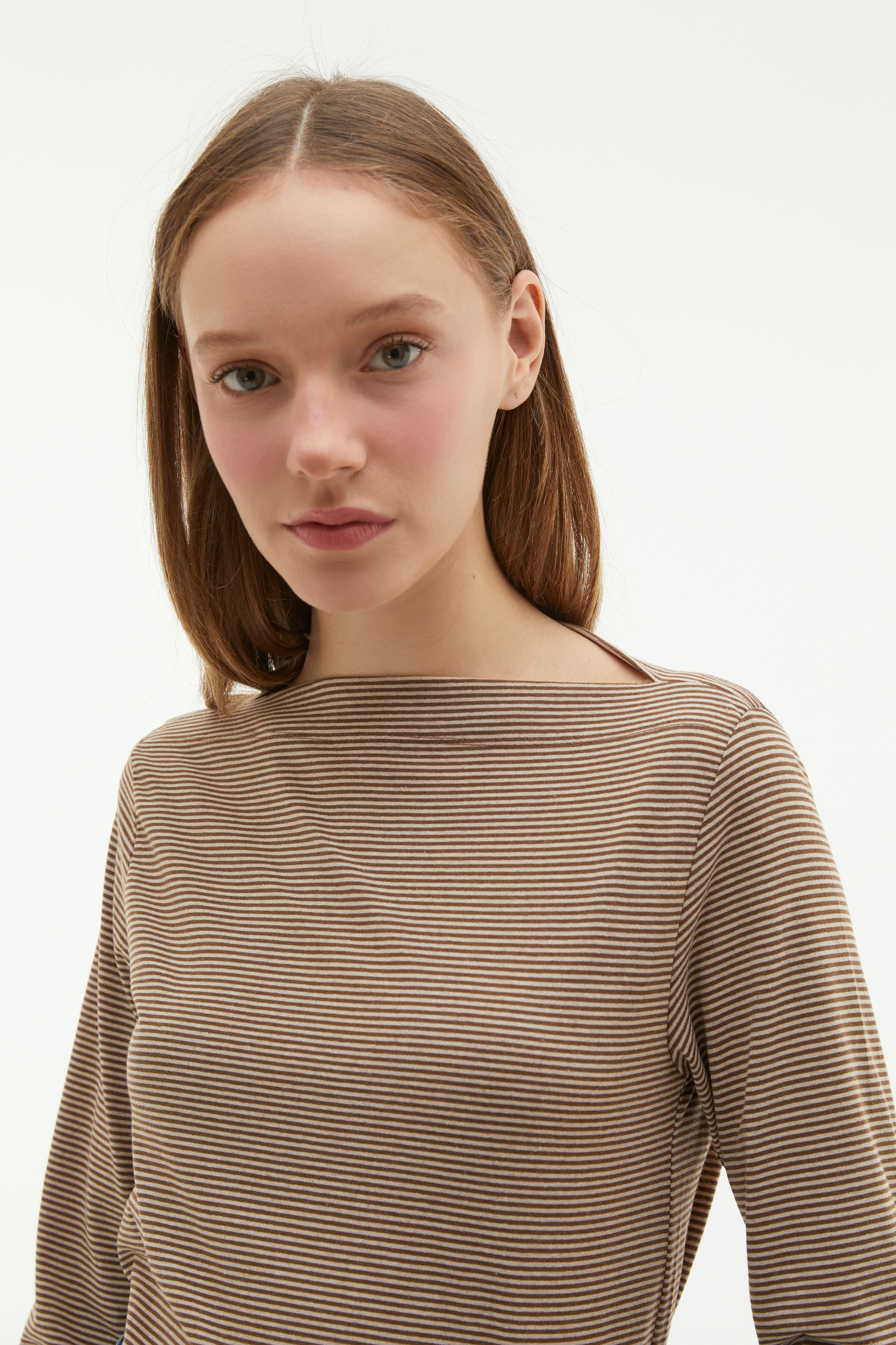 ÇİZGİLİ KAYIK YAKA UZUN KOLLU T-SHIRT