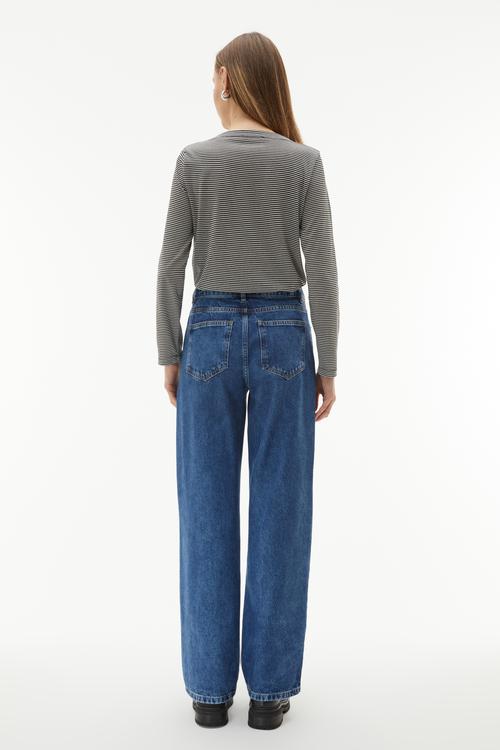  ÇİZGİLİ KAYIK YAKA UZUN KOLLU T-SHIRT