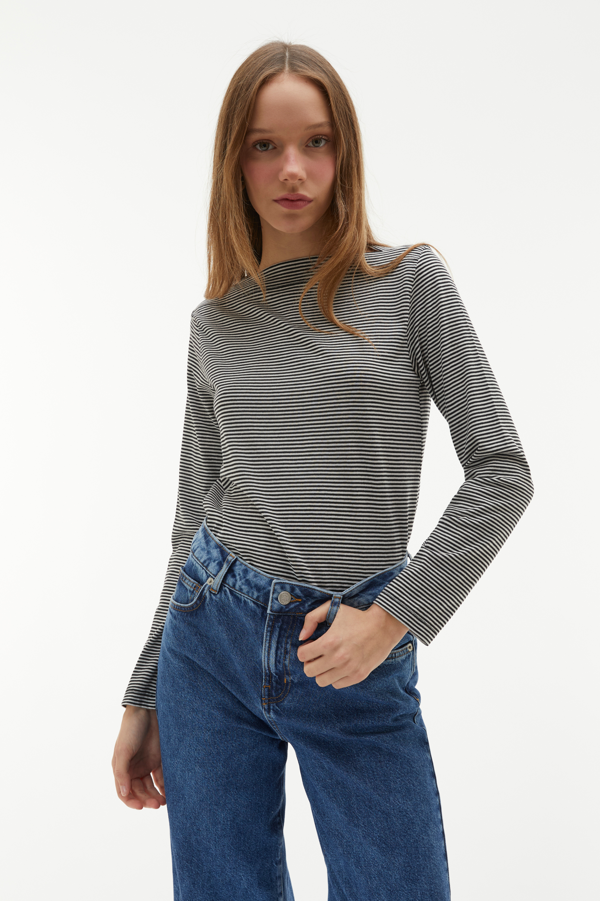 ÇİZGİLİ KAYIK YAKA UZUN KOLLU T-SHIRT