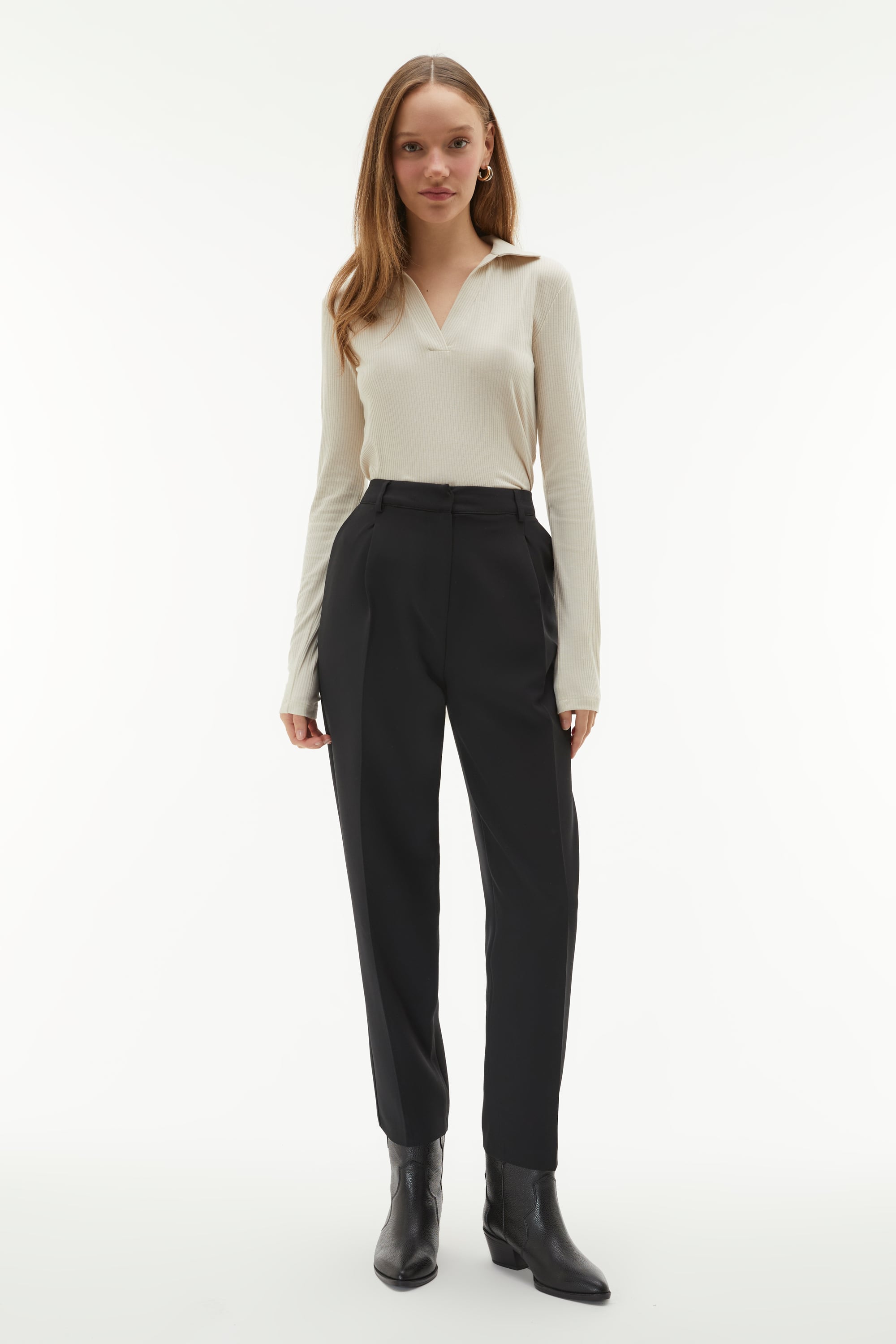 POLO YAKA FİTİLLİ UZUN KOLLU T-SHIRT