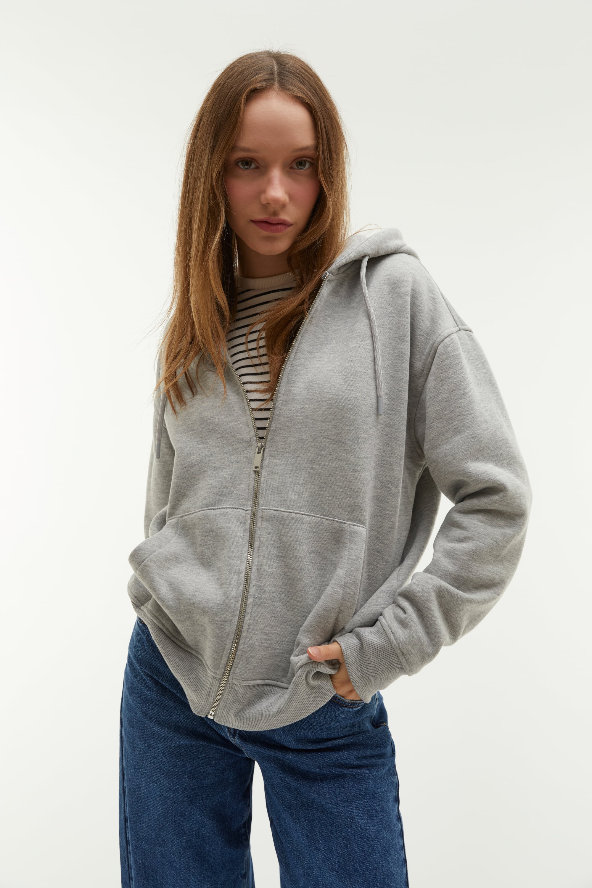 KAPÜŞONLU OVERSIZE FERMUARLI SWEATSHIRT