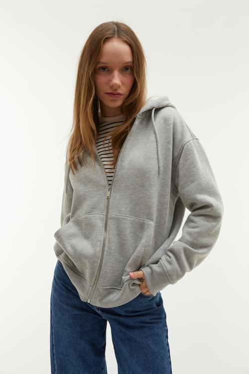  KAPÜŞONLU OVERSIZE FERMUARLI SWEATSHIRT