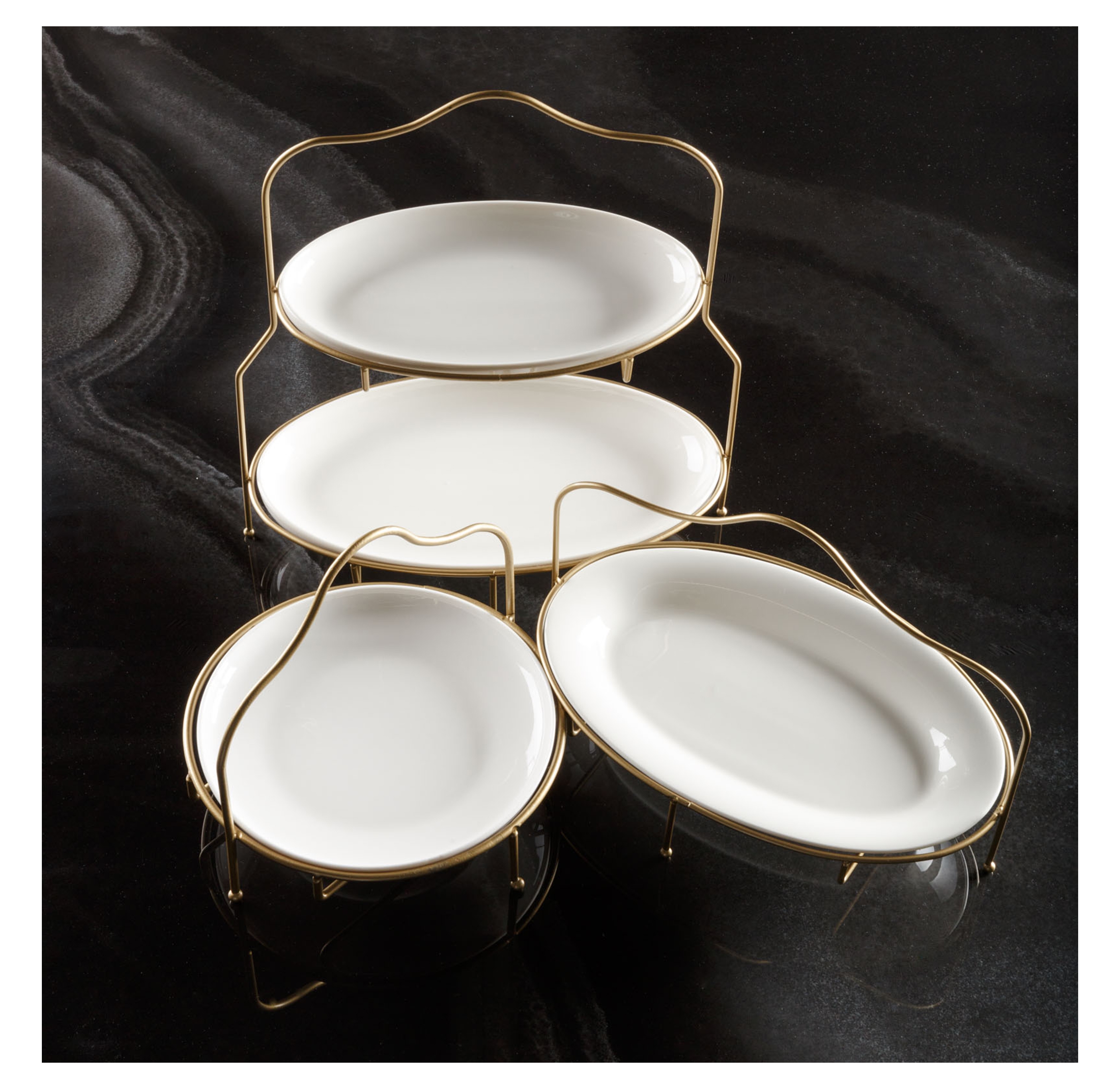 GURME İKİ KATLI OVAL SUNUM-GOLD