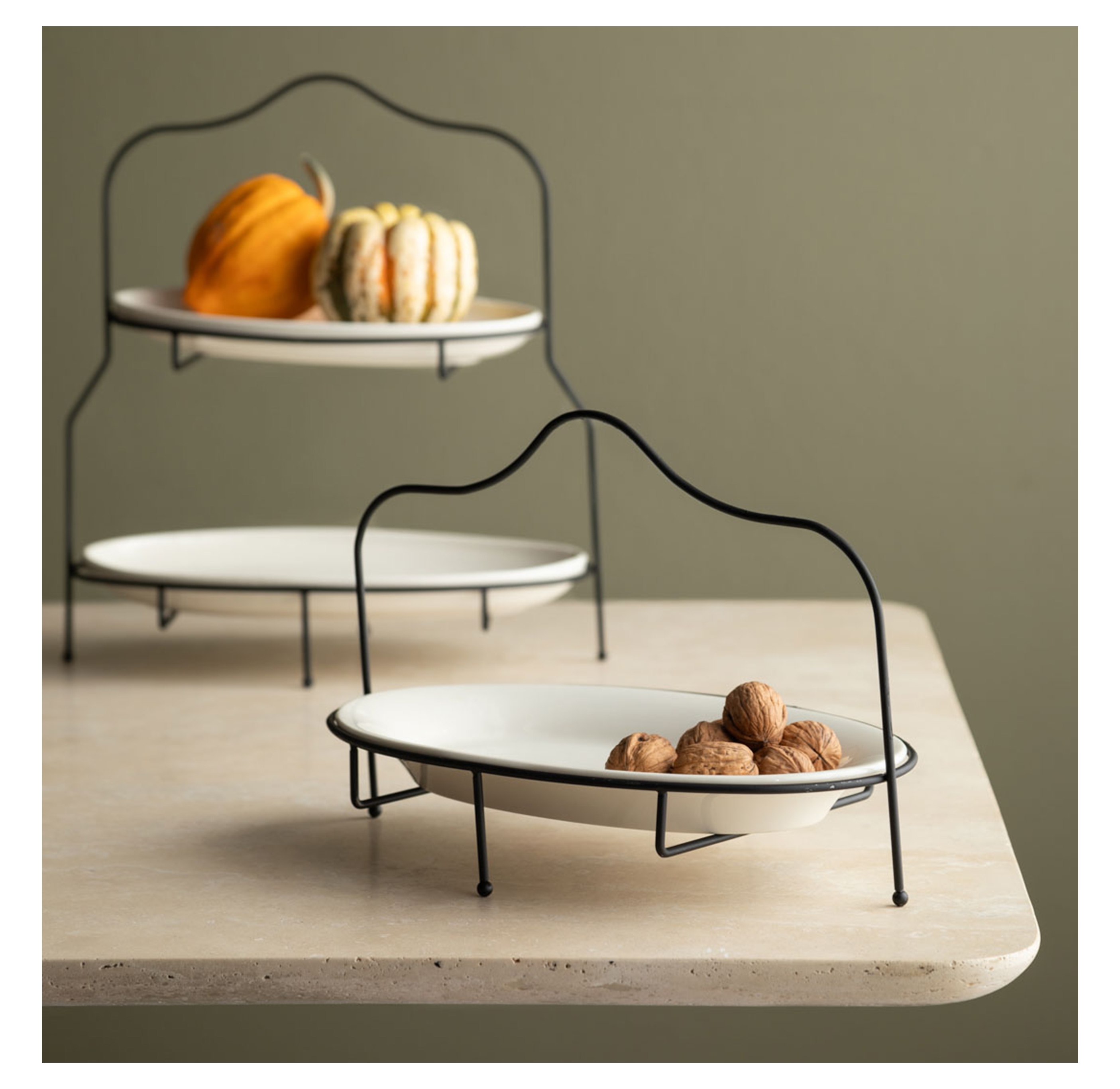 GURME İKİ KATLI OVAL SUNUM - SİYAH