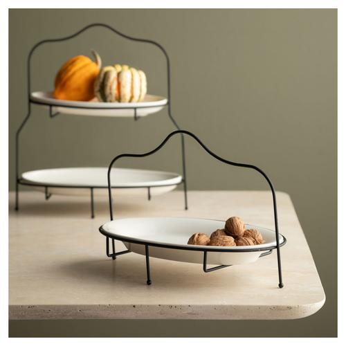  GURME İKİ KATLI OVAL SUNUM - SİYAH