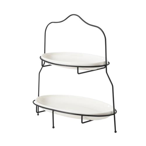  GURME İKİ KATLI OVAL SUNUM - SİYAH