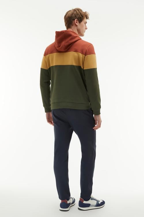  RENK BLOKLU KAPÜŞONLU SWEATSHIRT