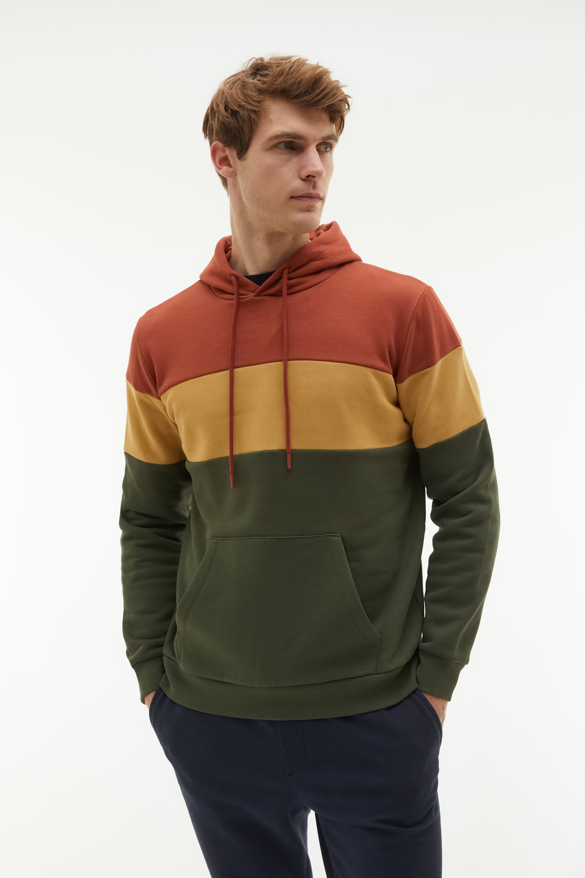 RENK BLOKLU KAPÜŞONLU SWEATSHIRT