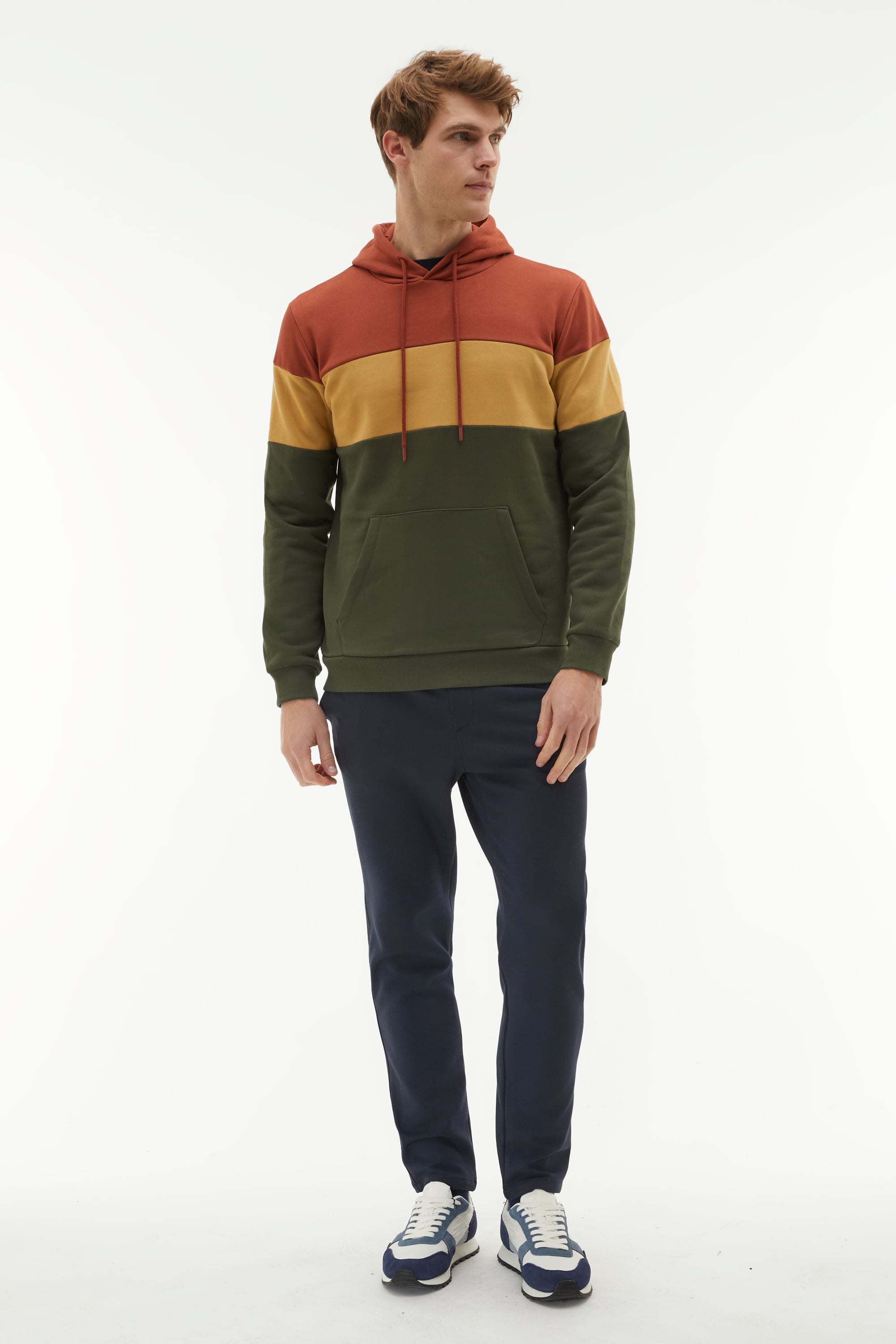 RENK BLOKLU KAPÜŞONLU SWEATSHIRT