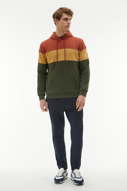  RENK BLOKLU KAPÜŞONLU SWEATSHIRT