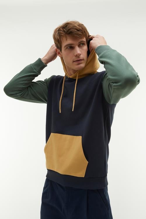 RENK BLOKLU KAPÜŞONLU SWEATSHIRT