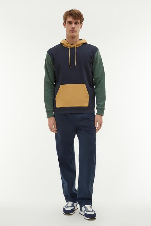 RENK BLOKLU KAPÜŞONLU SWEATSHIRT