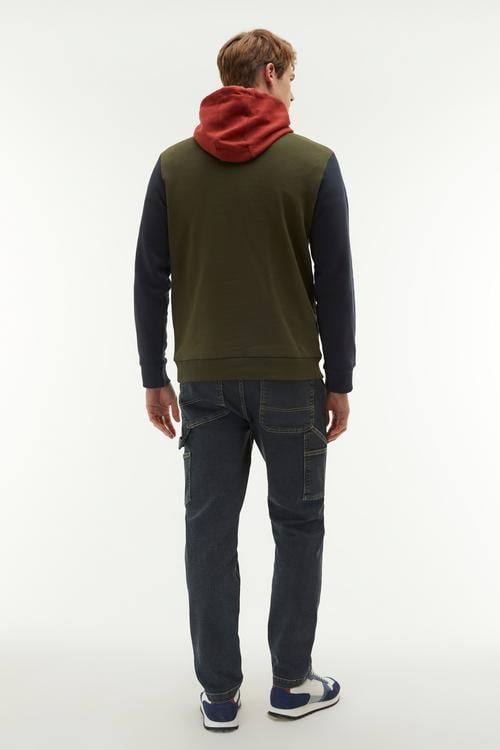  RENK BLOKLU KAPÜŞONLU SWEATSHIRT