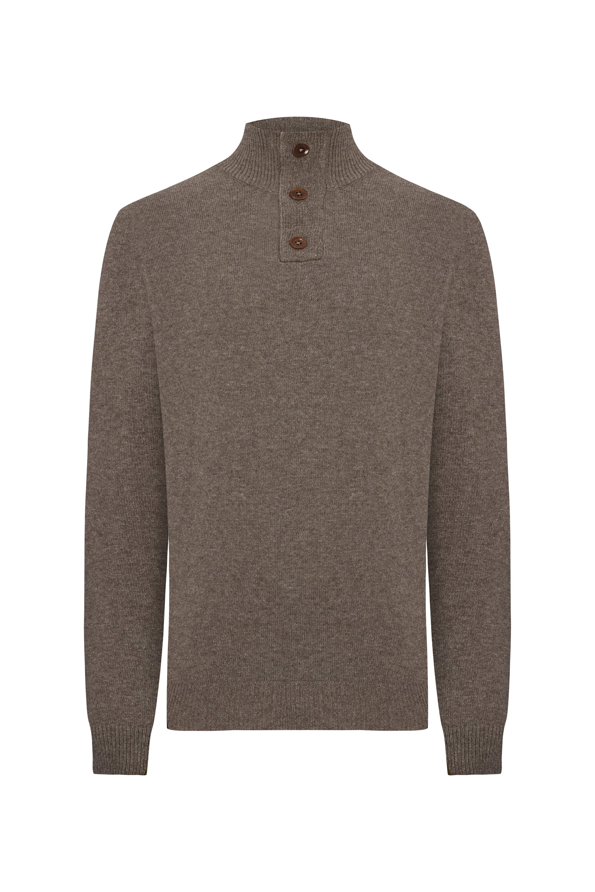 DÜĞMELİ DİK YAKA YÜN KAZAK