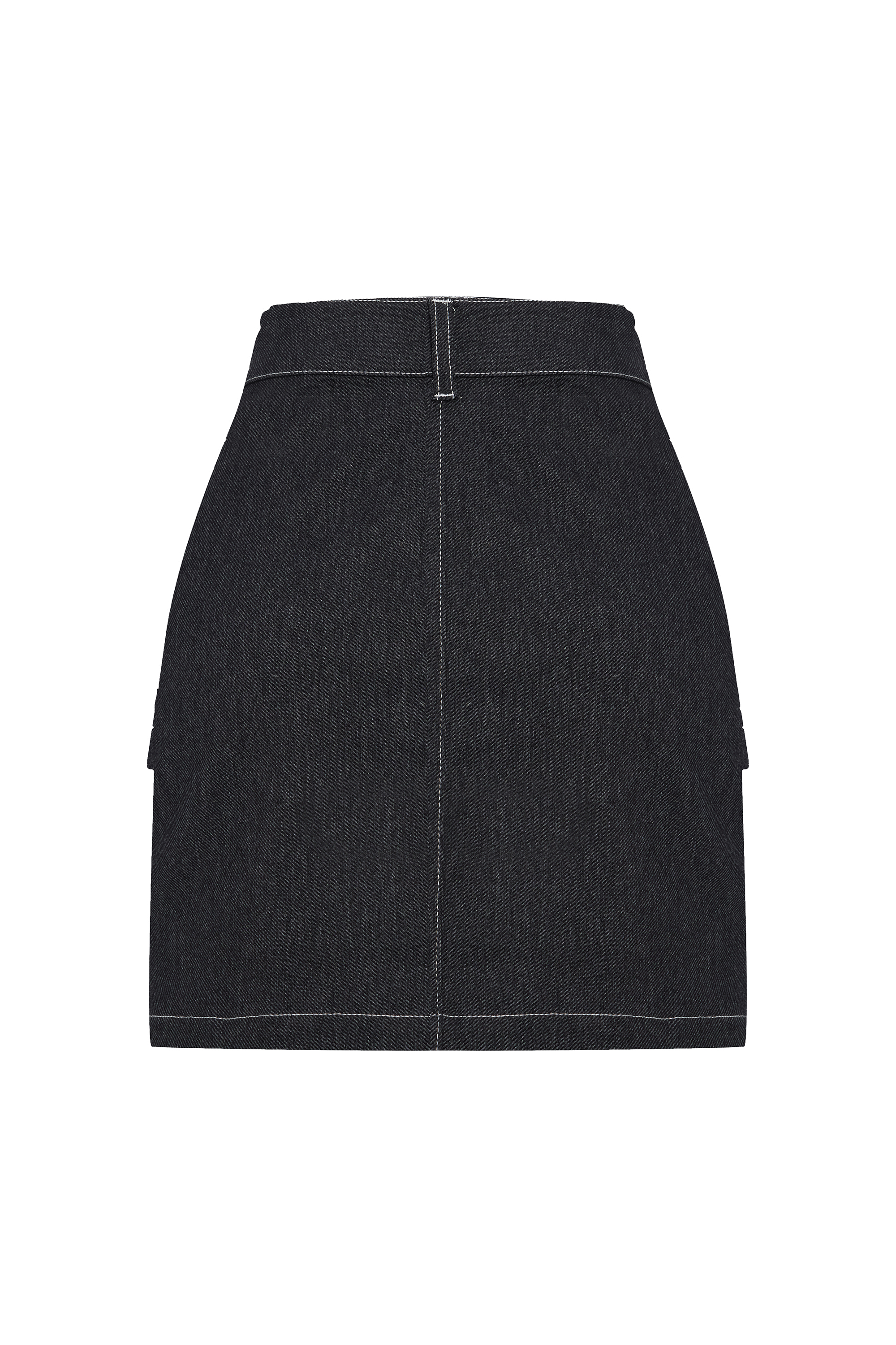 ÖN CEPLİ DİKİŞ DETAYLI MİNİ JEAN ETEK