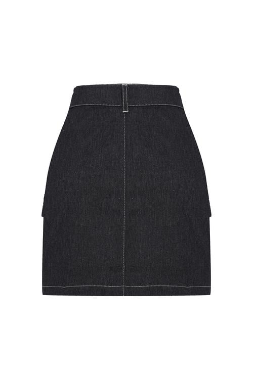  ÖN CEPLİ DİKİŞ DETAYLI MİNİ JEAN ETEK