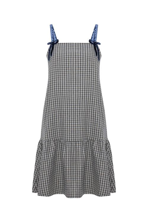  EKOSELİ KADİFE ASKILI MİNİ ELBİSE