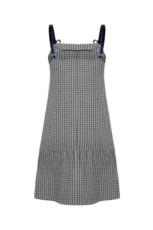  EKOSELİ KADİFE ASKILI MİNİ ELBİSE