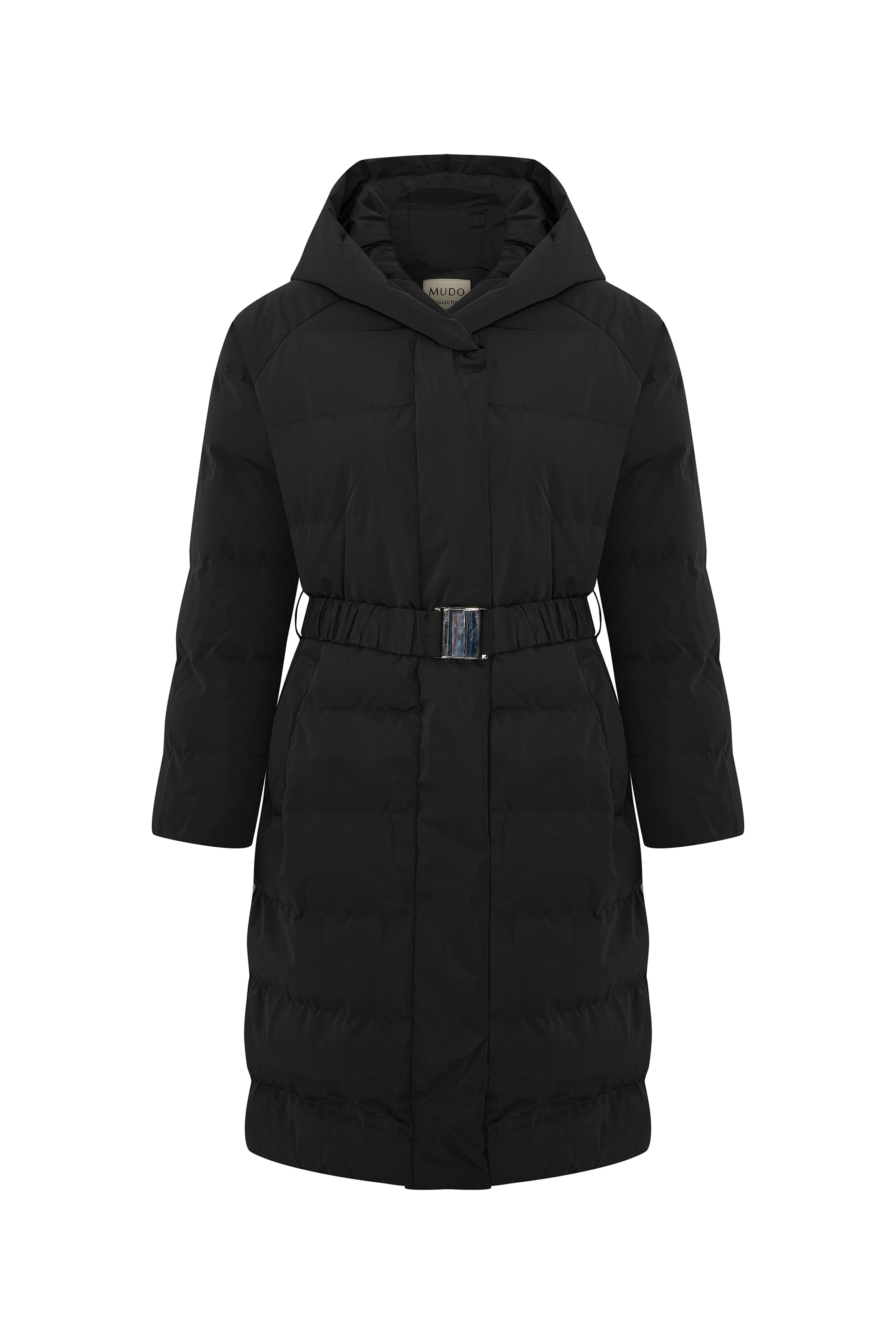 KAPÜŞONLU KEMERLİ UZUN ŞİŞME MONT