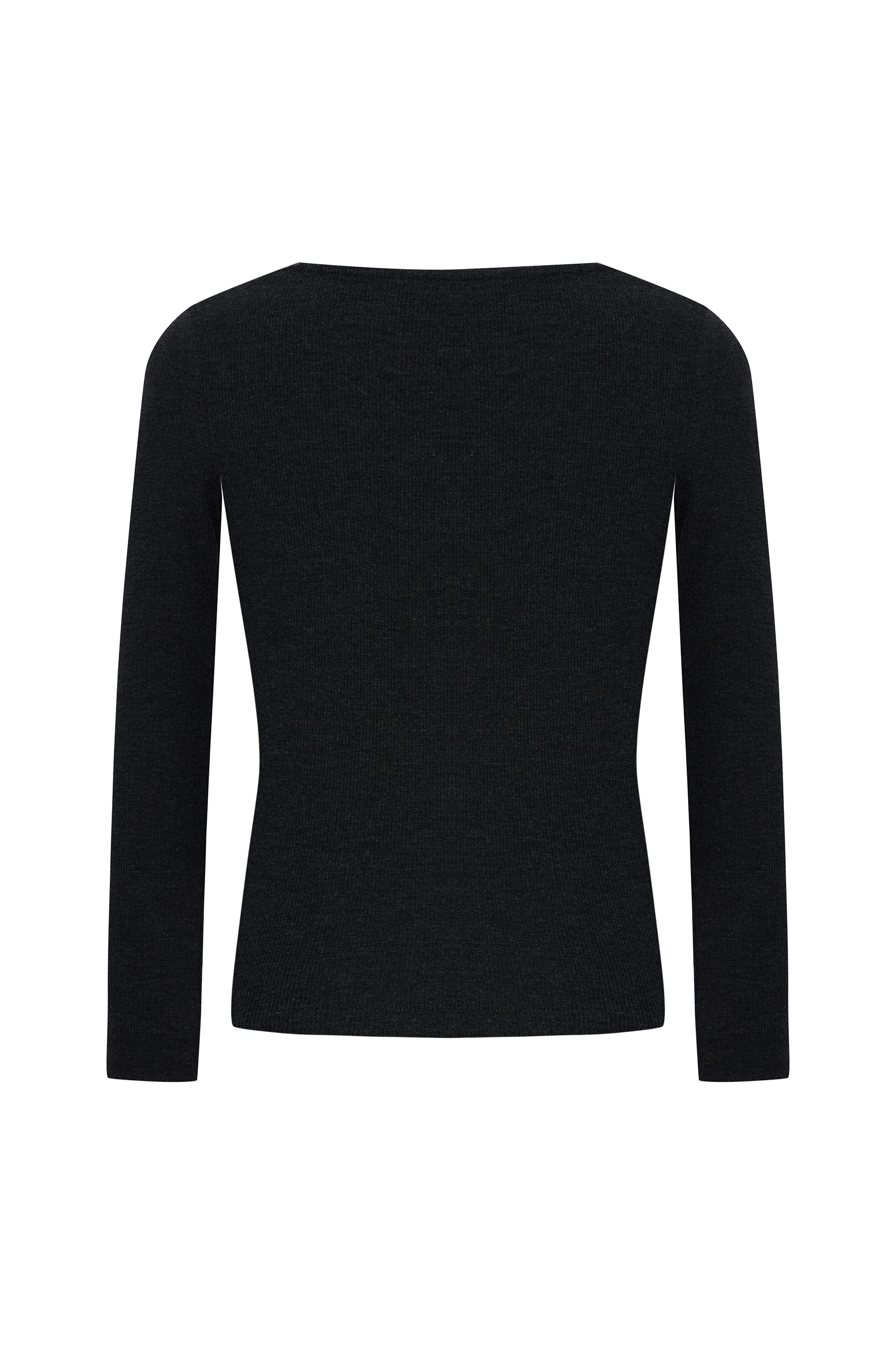 AÇIK YAKA FİTİLLİ UZUN KOLLU T-SHIRT