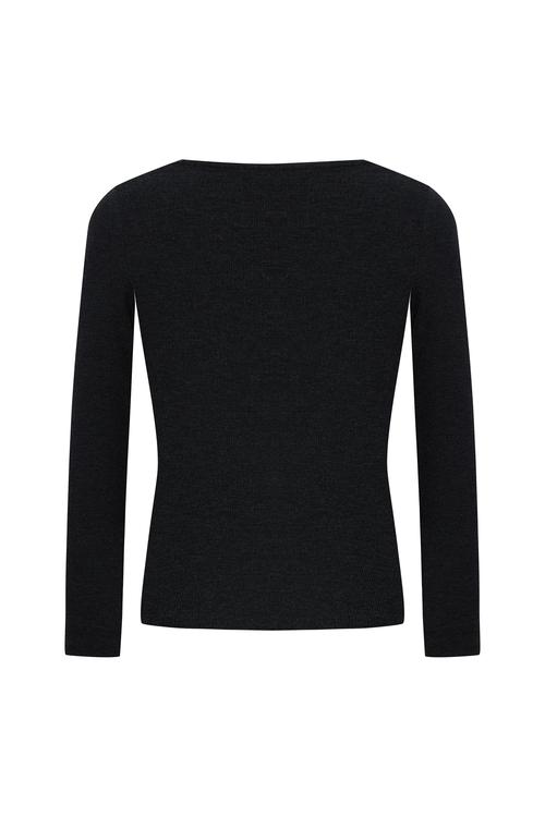  AÇIK YAKA FİTİLLİ UZUN KOLLU T-SHIRT